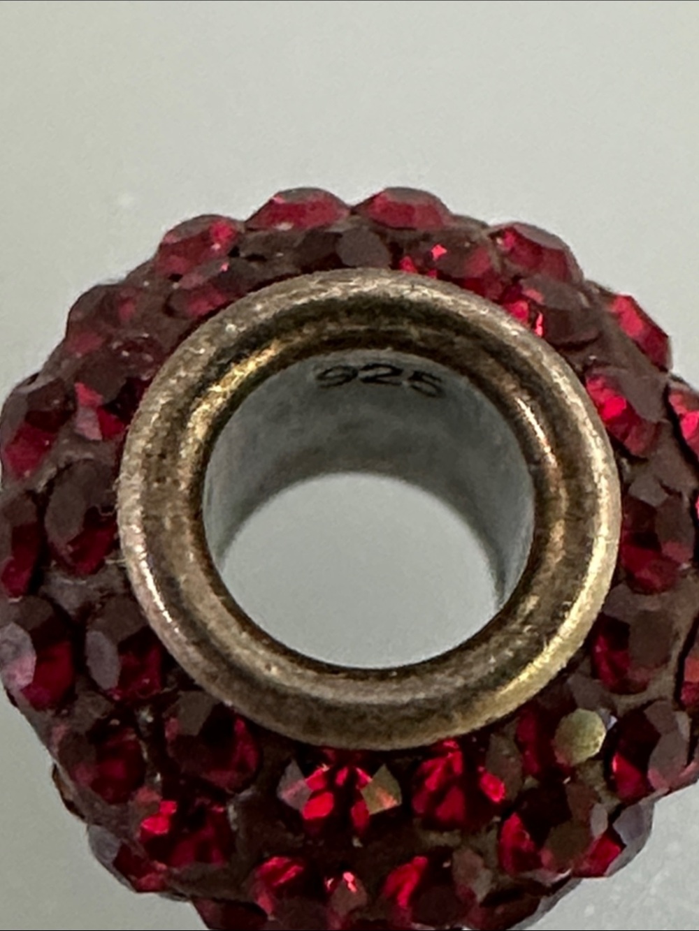 925 sterling Silver Red Crystal Pave Bead Charm - Picture 2 of 3